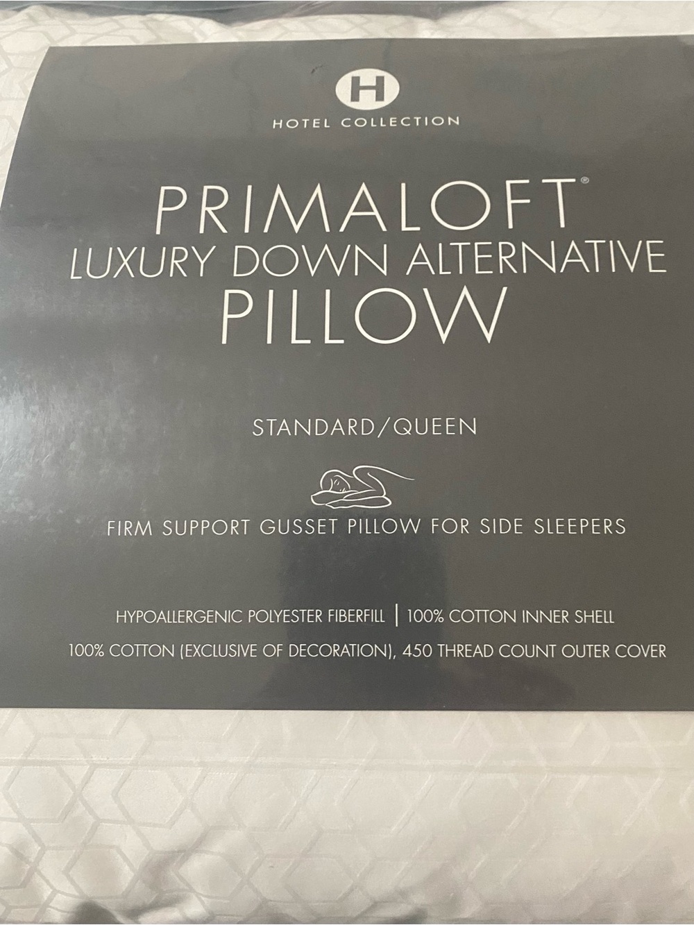 Hotel Collection Primaloft Luxury Down Alternative Pillow - Gray and White
